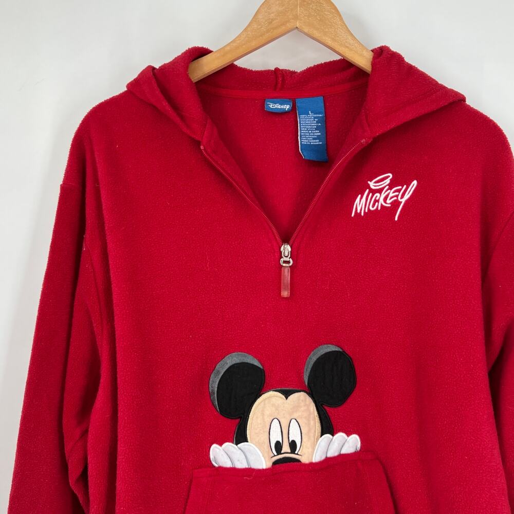 Vintage Disney Mickey Mouse Fleece Quarter Zip Red Hoodie Large - Picture 4 of 4
